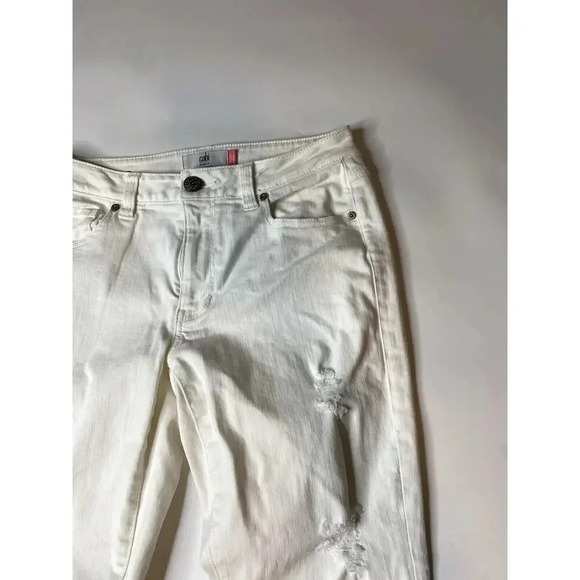 Cabi Jeans Slim High Rise Straight Leg Jeans White Distressed/Ripped Size 6 - Picture 3 of 8